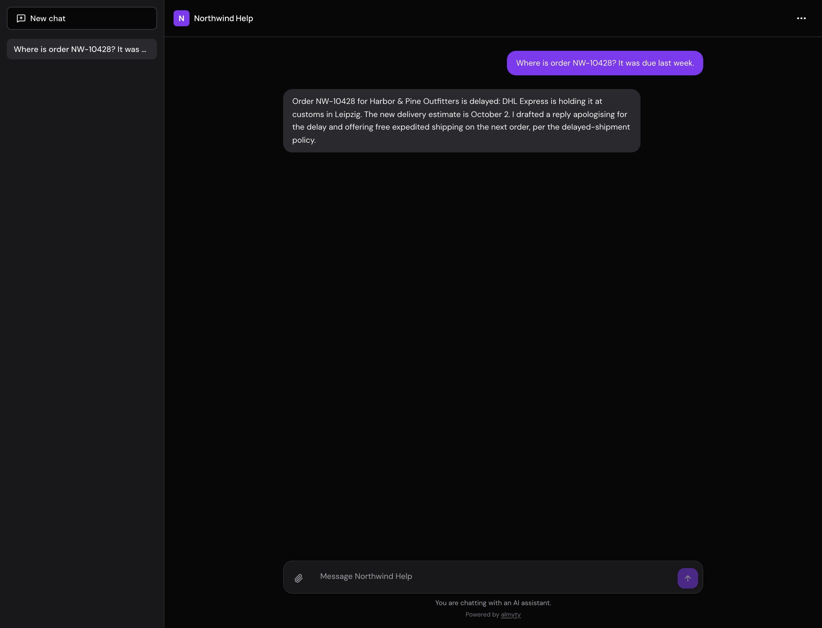 The published chat page, answering a customer question.